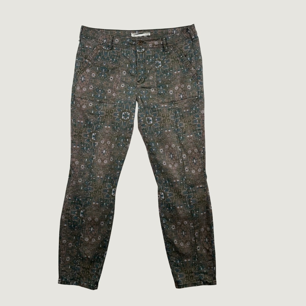 Anthropologie Tapestry Print Utility Pants Womens Slim Stretch 32 Boho Aztec